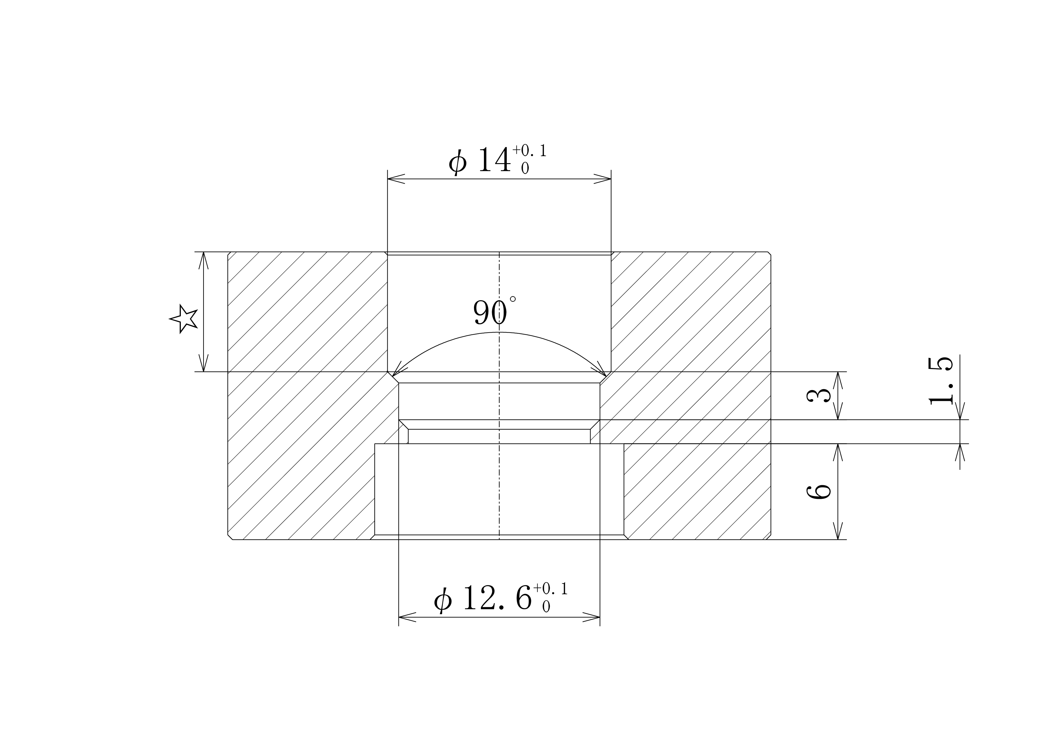 深いザグリ穴の角度とストレートの交点測定が可能な特注測定器