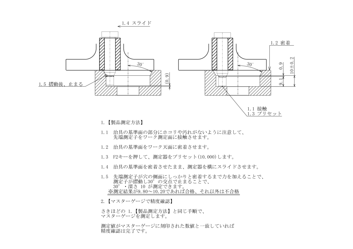 ザグリ底面から角度30°の距離の測定方法